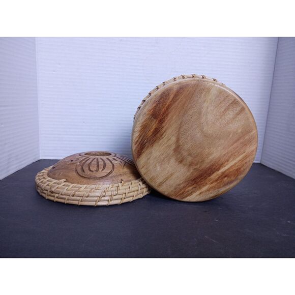 Vintage Indonesian Natural Carved Wood and Rattan Basket Tissue Dispenser - Picture 4 of 8